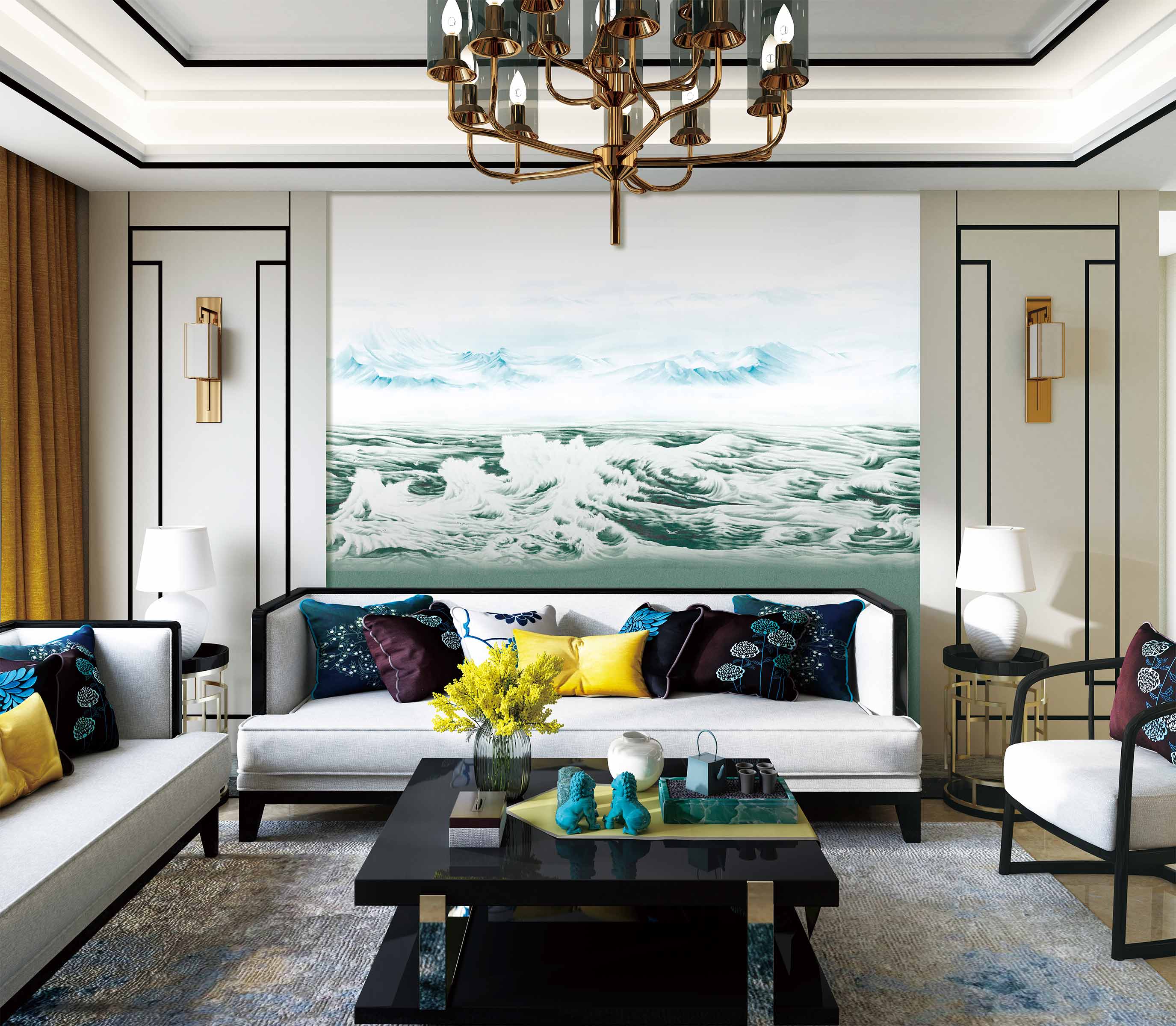 七特麗墻布V2-029-駿波虎浪